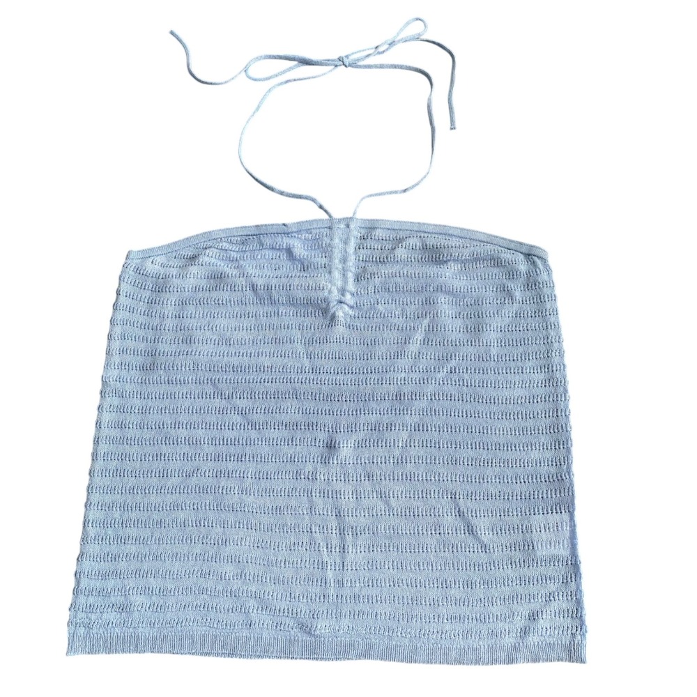 525‎ America Revolve Women Light Blue Pointelle Knit Halter Top Size XS Coastal